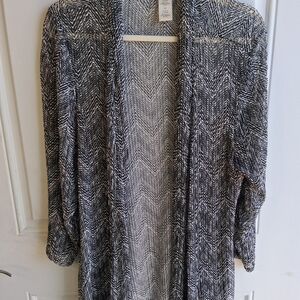 Open-Front Black & White Knit Duster Cardigan